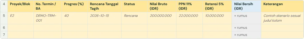 Tab Rencana_Penagihan di template keuangan gratis